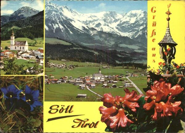 Soell Tirol Ortsblick mit Wildem Kaiser und Hohe Sa