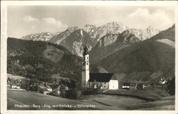 Pfronten Ortsansicht mit Kirche Schlickespitze K