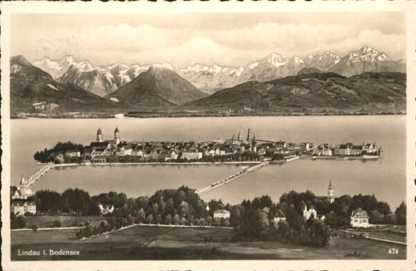 Lindau Bodensee Panorama mit Alpenblick