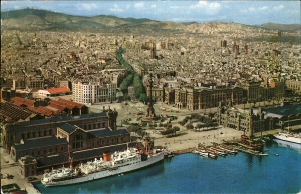 Barcelona Cataluna Vista aerea Monumento Hafen Schiff Denk