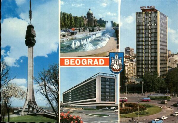 Beograd Belgrad Teilansichten Turm Fontäne Hotel Wappen
