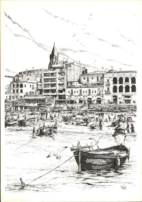 Palamos Pescadores Puerto Iglesia Künstlerkarte