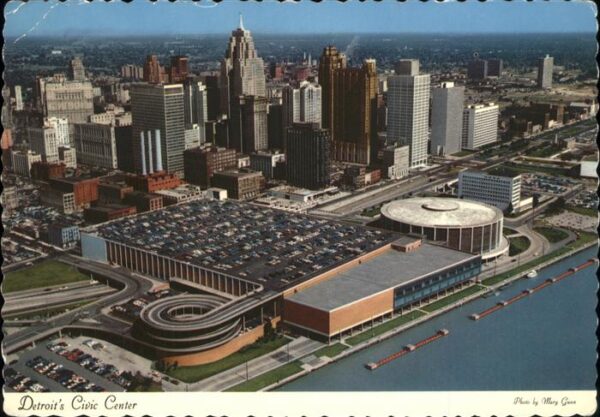 Detroit Michigan Civic Center Skyscraper aerial view