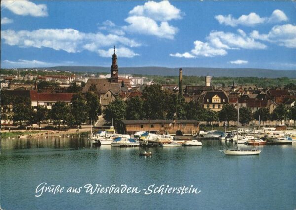 Schierstein Partie am Rhein Kirche Hafen Boot