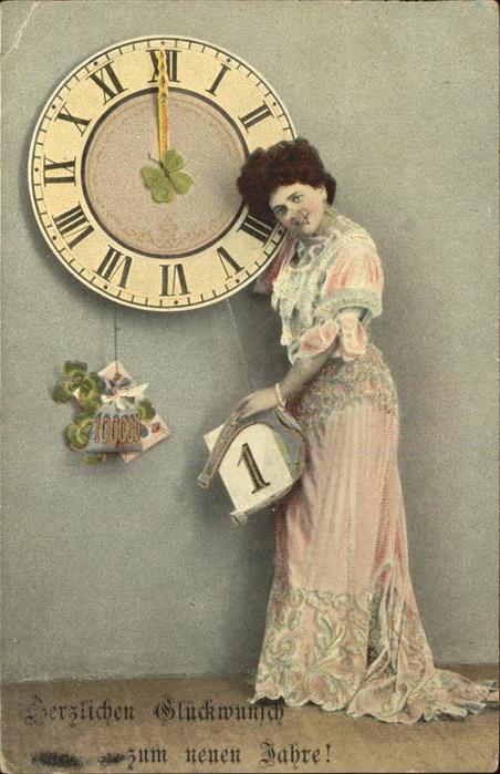 Datumskarte Uhr Hufeisen Neujahr