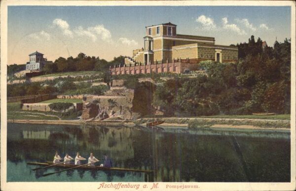 Aschaffenburg Main Pompejanum u.Ruderer auf dem Main