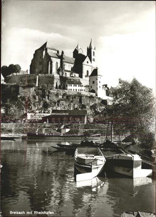 Breisach Rhein Blick zum Münster mit Rheinhafen