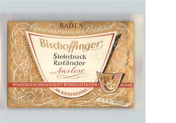 Bischoffingen Weinetikette 1972