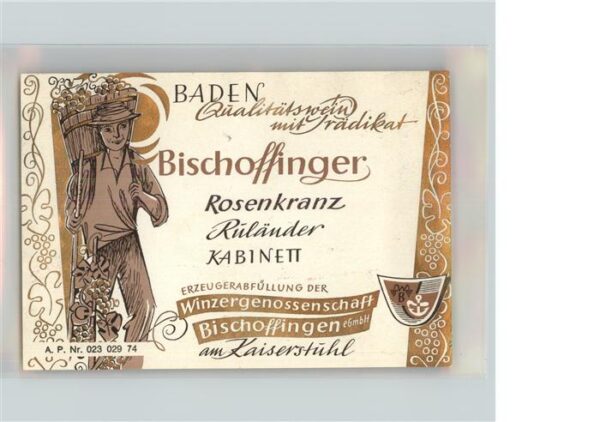Bischoffingen Weinetikette 1974