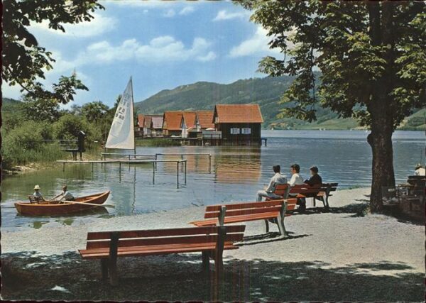 Immenstadt Allgaeu Uferpartie am Alpsee Boot