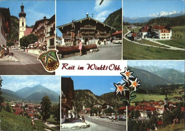 Reit Winkl Dorfpartie Kirche Brunnen Alpenpanorama