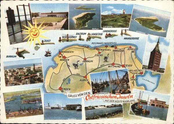 Norderney Nordseebad Übersichtskarte Ostfriesische Inseln mi