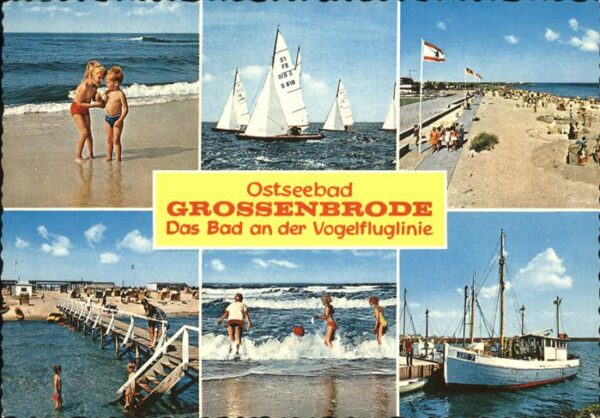 Grossenbrode Ostseebad Strand Kinder Segelboot Sturm Fischkutt