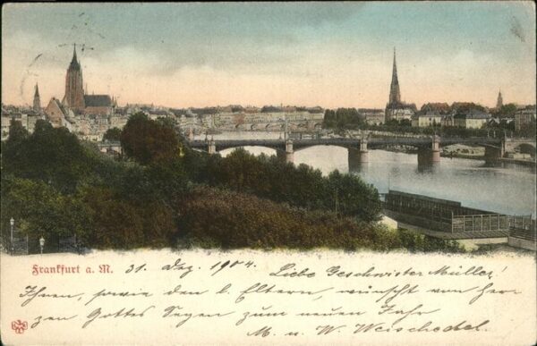 Frankfurt Main Partie am Main Brücke Kirche
