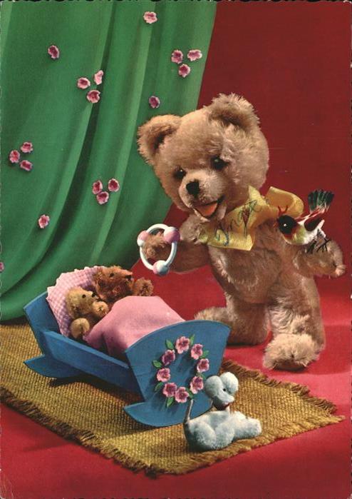 Teddy Teddybaer Teddy-bear Wiege Vogel Pudel Rassel