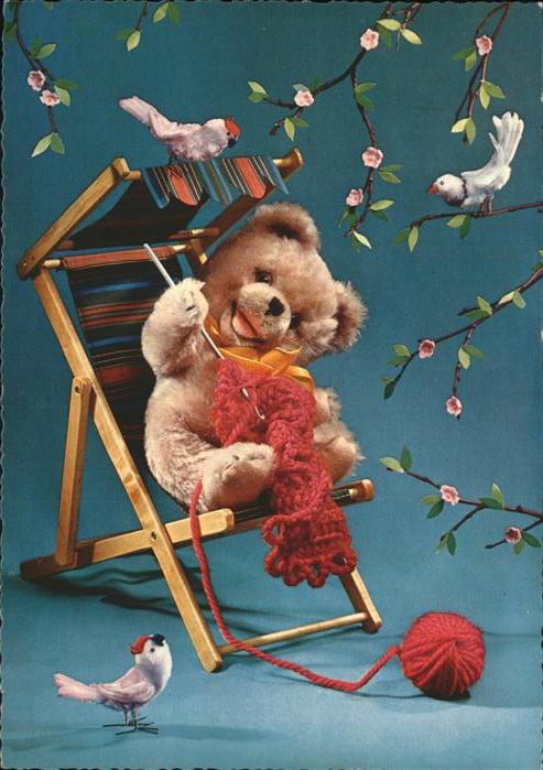 Teddy Teddybaer Teddy-bear häkeln Liegestuhl Vögel Wolle