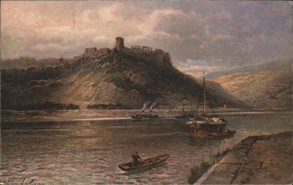 St Goar Burg Rheinfels Schiffe Künstlerkarte