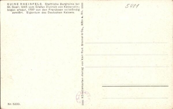 St Goar Burgruine Rheinfels Künstlerkarte – Bild 2