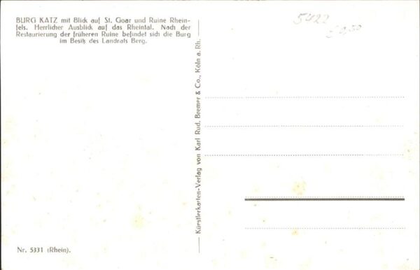 St Goar Burg Katz Künstlerkarte Ruine Rheinfels – Bild 2