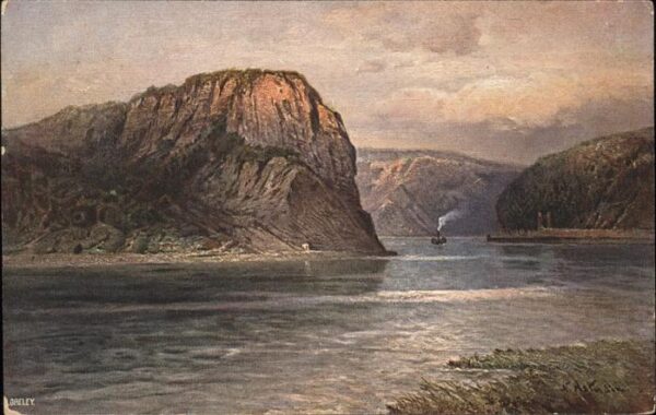 Loreley Lorelei Künstlerkarte Felsen Rhein Schiff
