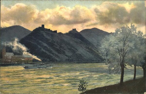 Kamp-Bornhofen Rheinpanorama Künstlerkarte Schiff