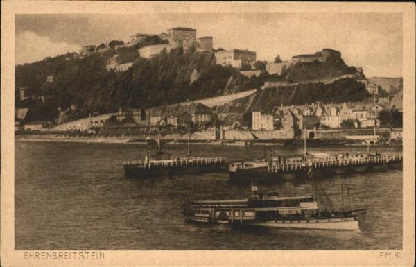 Koblenz Rhein Rheinpanorama mit Ehrenbreitstein Schif