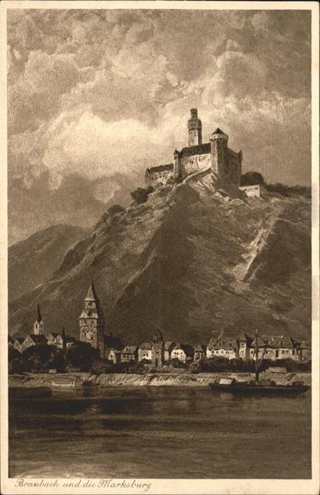 Braubach Rhein Rheinpanorama mit Marksburg Künstlerkar