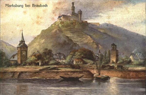Braubach Rhein Rheinpanorama mit Marksburg Künstlerkar