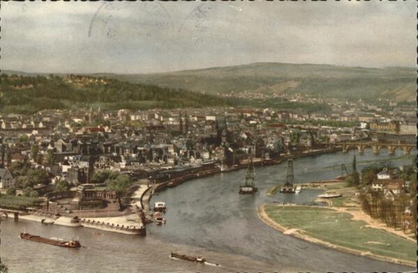 Koblenz Rhein Rheinpanorama mit Deutsches Eck Moselmü
