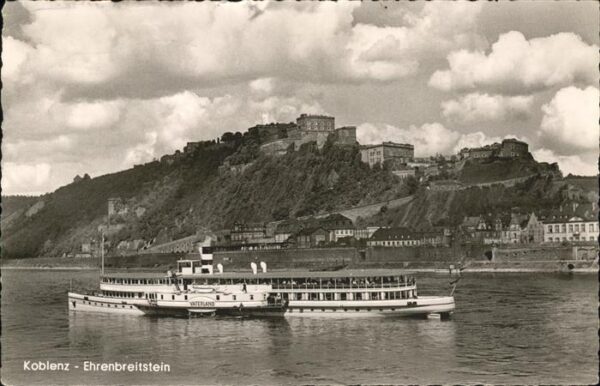 Koblenz Rhein Rheinpanorama mit Ehrenbreitstein Schif