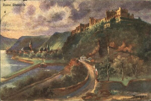 St Goar Rheinpanorama mit Burgruine Rheinfels K