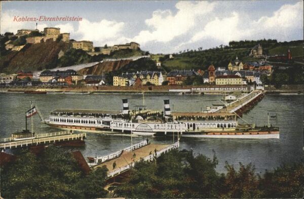 Koblenz Rhein Rheinpanorama mit Ehrenbreitstein Schif