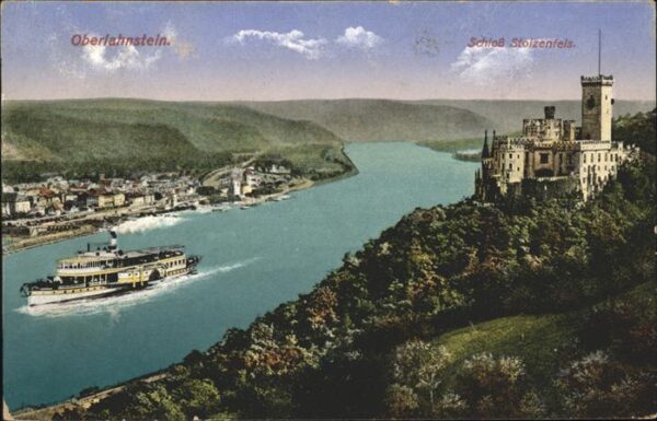 Oberlahnstein Panorama mit Schloss Stolzenfels Schiff