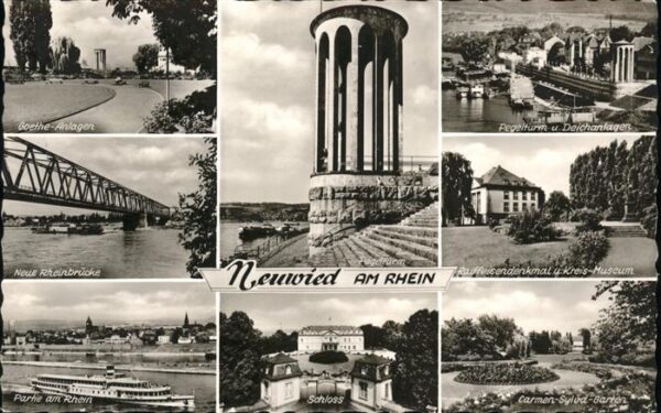 Neuwied Rhein Rheinpanorama mit Pegelturm Deichanlage