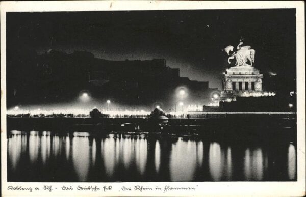Koblenz Rhein Deutsches Eck bei Nacht Kaiser-Wilhelm-