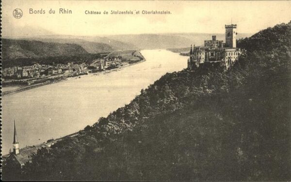 Oberlahnstein Rheinpanorama mit Schloss Stolzenfels