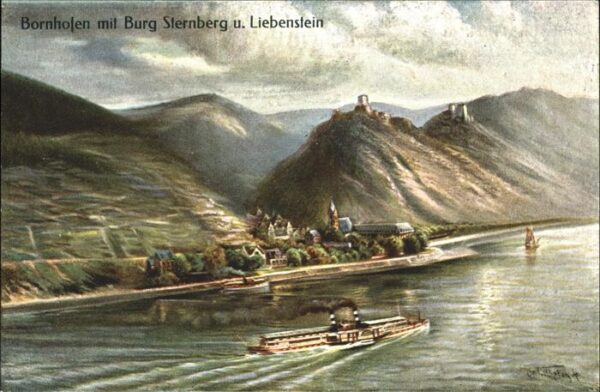 Kamp-Bornhofen Rheinpanorama mit Burg Sternberg und Li