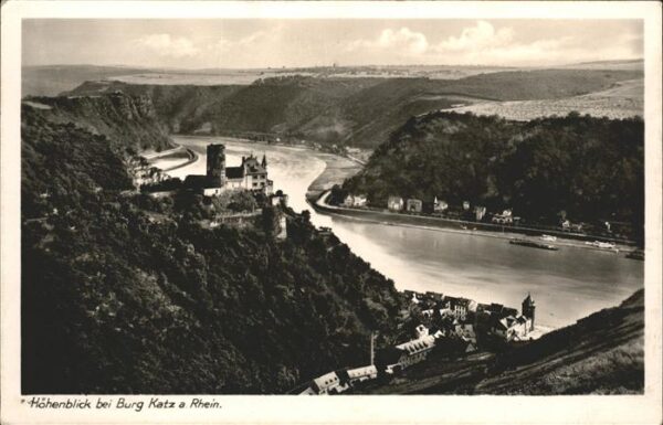 St Goarshausen Rheinpanorama mit Burg Katz