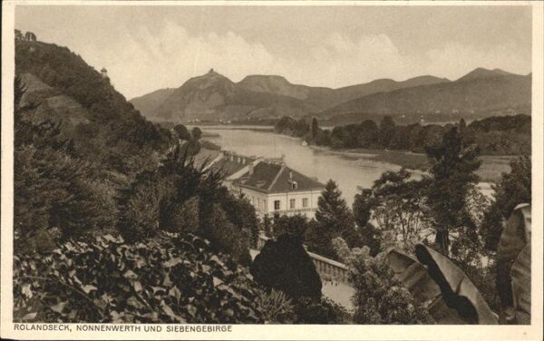 Rolandseck Rheinpanorama mit Nonnenwerth Siebengeb
