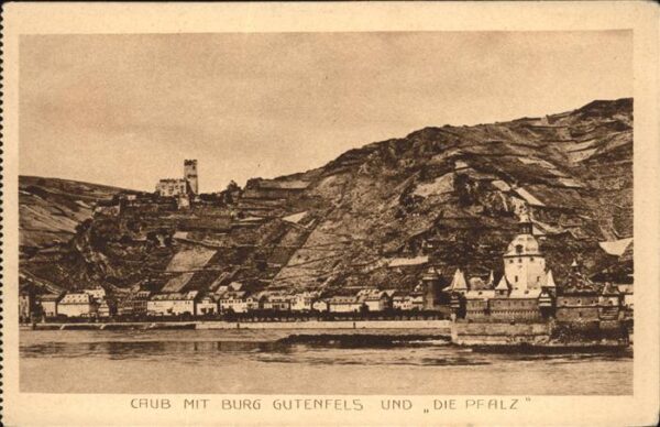 Kaub Rheinpanorama mit Burg Gutenfels und Pf