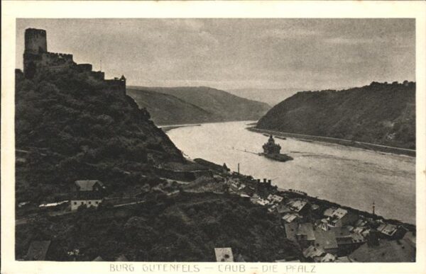Kaub Rheinpanorama mit Burg Gutenfels und Pf