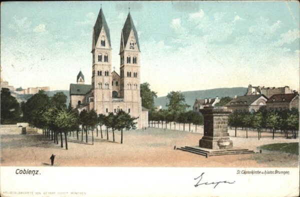 Koblenz Rhein St. Castorkirche und historischer Brunn