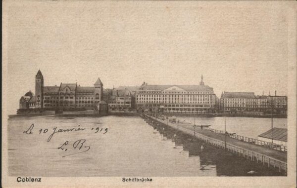 Koblenz Rhein Rheinpanorama mit Schiffsbrücke