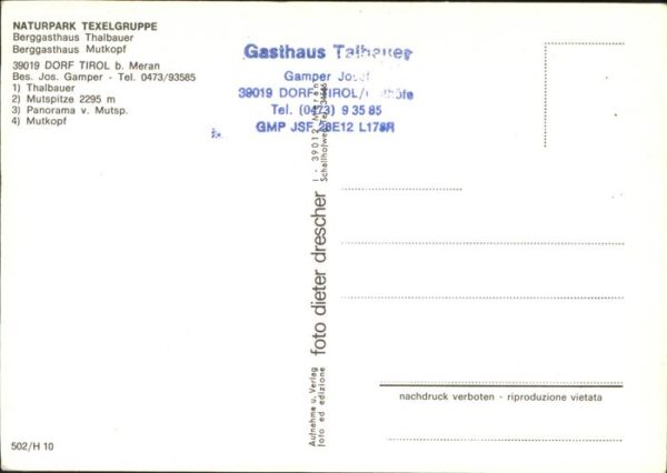Dorf Tirol Naturpark Texelgruppe Bergasthaus Thalb – Bild 2