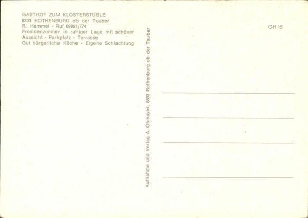 Rothenburg Tauber Gasthof zum Klosterstübl – Bild 2