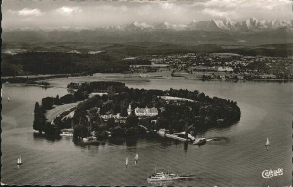 Insel Mainau Fliegeraufnahme Bodensee Alpenpanorama
