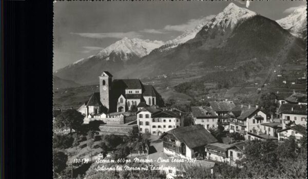 Scena Merano Ortsansicht mit Kirche Texelgruppe Ötzt