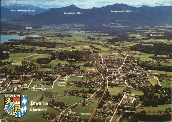 Prien Chiemsee mit Alpenpanorama Fliegeraufnahme