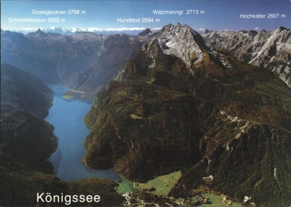 Koenigsee Berchtesgaden Panoramakarte Fliegeraufnahme