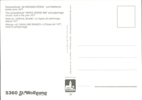 St Wolfgang Wolfgangsee Hotel Im Weissen Rössl Wallfahrtskirche – Bild 2
